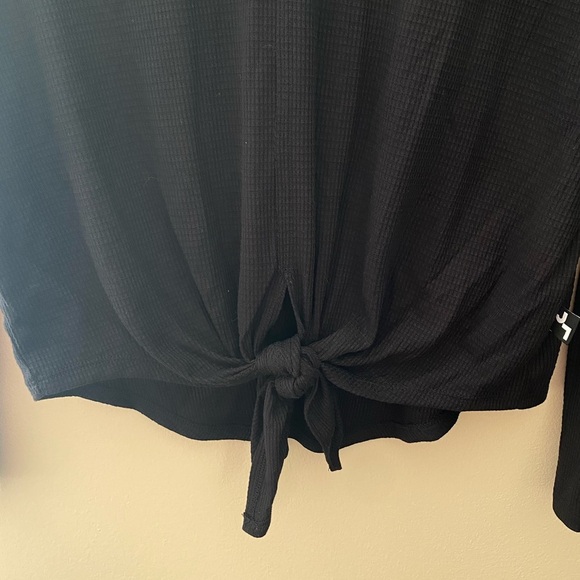 Women’s JoyLab Black Waffle Knit Tie Front Long Sleeve Top Size Small - Picture 5 of 7